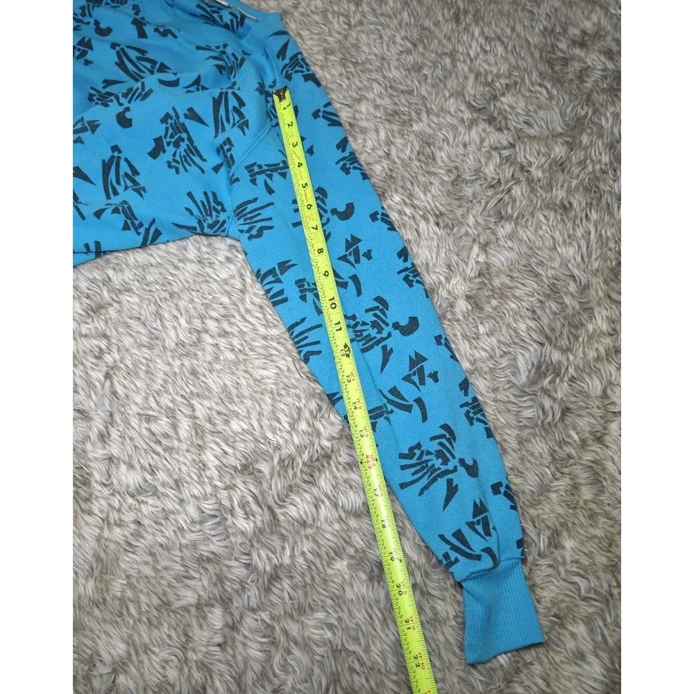 Vintage 80s Players Club Abstract‎ Print Sweatshirt Teal Blue Small AOP